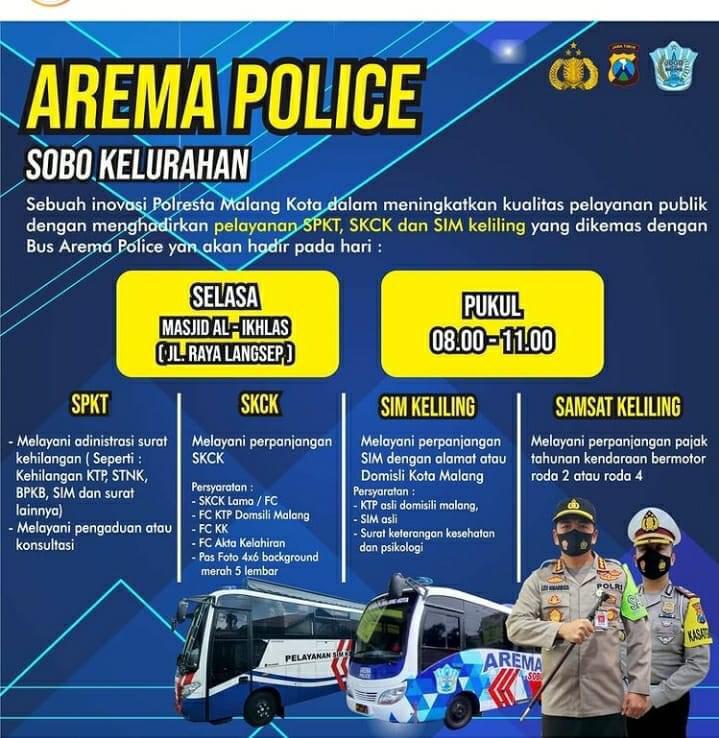 Jadwal Sim Keliling dan Samsat Keliling Arema Police Sobo Kelurahan Hari Ini