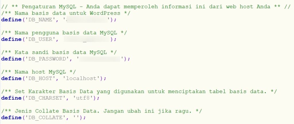 setting database di wp-config